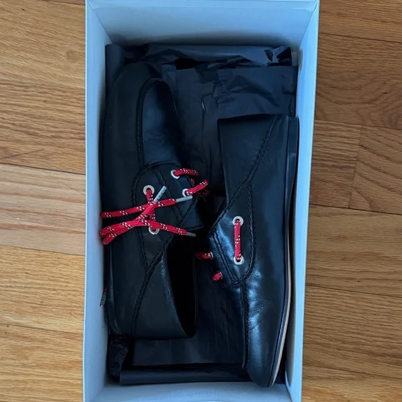 Sandro Black Boat Shoes with Red Laces